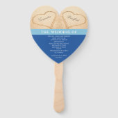 Hearts Beach Bruiloftsceremonieprogramma Oceanblau Handwaaier (Voorkant)