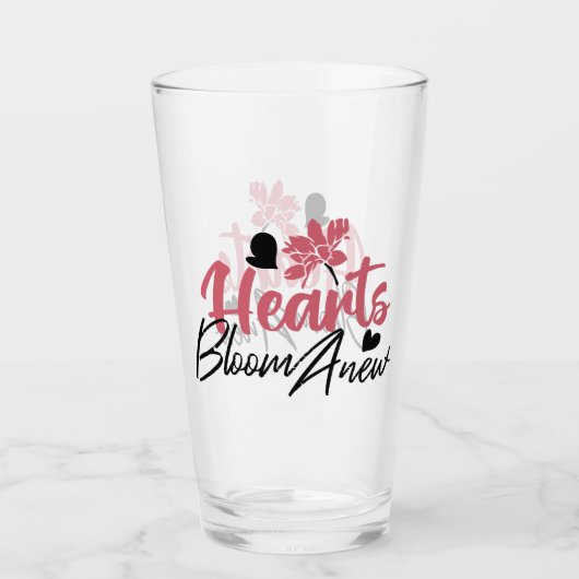 Hearts Bloom Anew - Inspirerend Bloemen Quote Glas (Voorkant)