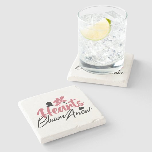 Hearts Bloom Anew - Inspirerend Bloemen Quote Stenen Onderzetter (Zijkant)