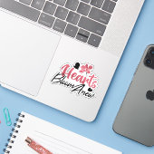 Hearts Bloom Anew - Inspirerend Bloemen Quote Sticker (Laptop met iPhone)