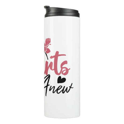 Hearts Bloom Anew - Inspirerend Bloemen Quote Thermosbeker (Geroteerd rechts)