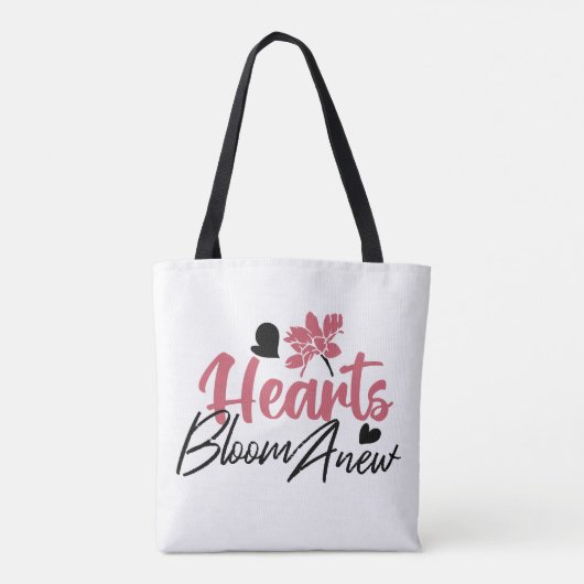 Hearts Bloom Anew - Inspirerend Bloemen Quote Tote Bag (Achterkant)