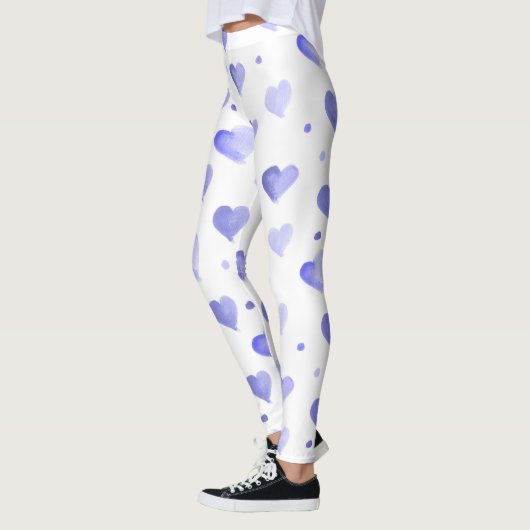 Hearts Blue Waterverf Pattern Leggings (Links)