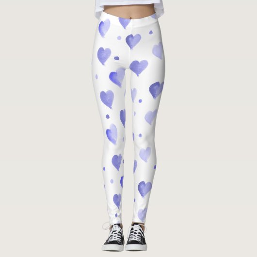 Hearts Blue Waterverf Pattern Leggings (Voorkant)