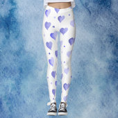 Hearts Blue Waterverf Pattern Leggings