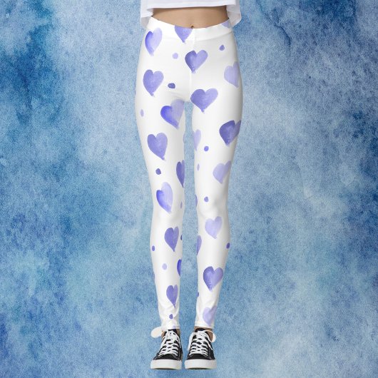Hearts Blue Waterverf Pattern Leggings
