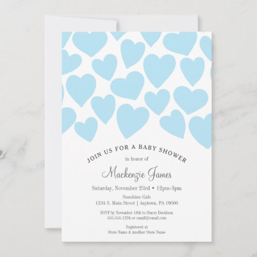 Hearts Boy Baby shower Uitnodiging Blauw (Voorkant)