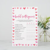Hearts Bridal Scattergories Bridal Shower Game  Briefpapier (Staand voorkant)