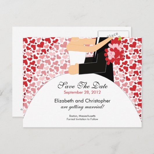 Hearts Bride & Groom Save the Date Uitnodiging (Voorkant / Achterkant)