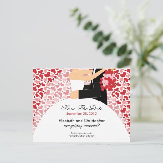 Hearts Bride & Groom Save the Date Uitnodiging (Staand voorkant)