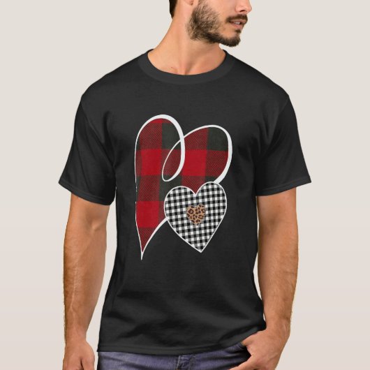 Hearts Buffalo Plaid Red White Leopard Heart Valen T-shirt (Voorkant)