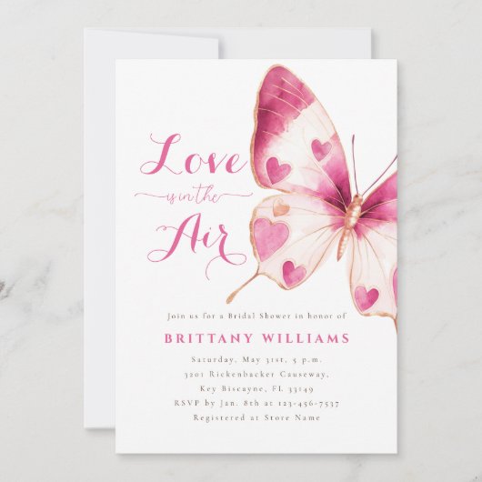 Hearts Butterfly Bruids Douche Uitnodiging (Voorkant)