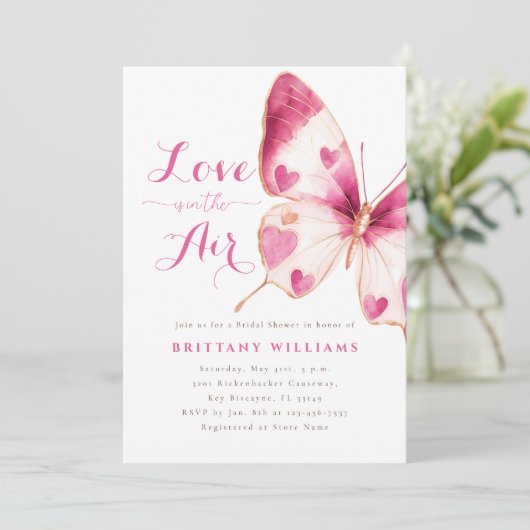 Hearts Butterfly Bruids Douche Uitnodiging (Staand voorkant)