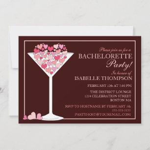 Hearts Champagne Martini Bachelorette Party Kaart
