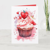 Hearts Cherry Waterverf Cupcake Valentijn Kaart (Voorkant)