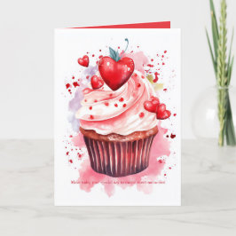 Hearts Cherry Waterverf Cupcake Valentijn Kaart