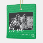 Hearts Christmas Holiday Green Custom Photo Keramisch Ornament (Links)