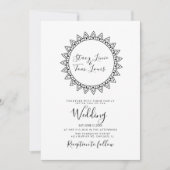 Hearts Circular Lijst Black White Wedding Kaart (Voorkant)