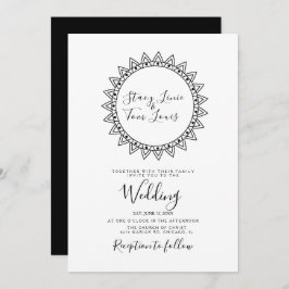 Hearts Circular Lijst Black White Wedding Kaart