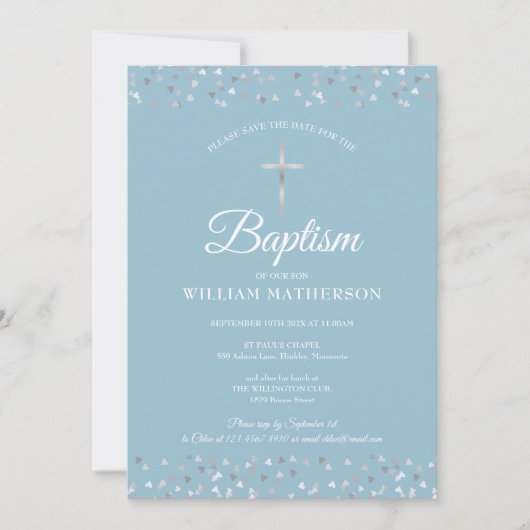 Hearts Confetti Baptism Christening Save The Date (Voorkant)