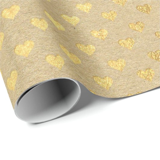 Hearts Confetti Kraft Gold Natural Elegant Minimum Cadeaupapier (Rol Hoek)