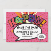 Hearts Confetti Modern Comic Wedding Sla de datum Save The Date (Voorkant)