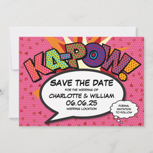 Hearts Confetti Modern Comic Wedding Sla de datum  Save The Date (Voorkant)