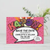 Hearts Confetti Modern Comic Wedding Sla de datum  Save The Date (Staand voorkant)