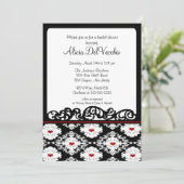 Hearts Damask Bridal Shower Invitation Kaart (Staand voorkant)