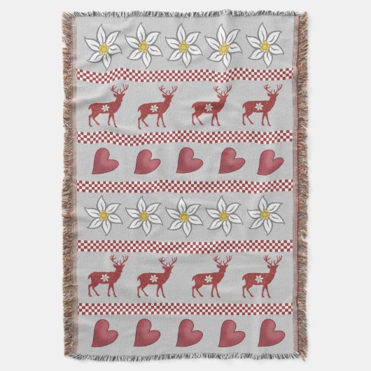 Hearts Deer en Edelweiss Throw Blanket Deken (Voorkant Verticaal)