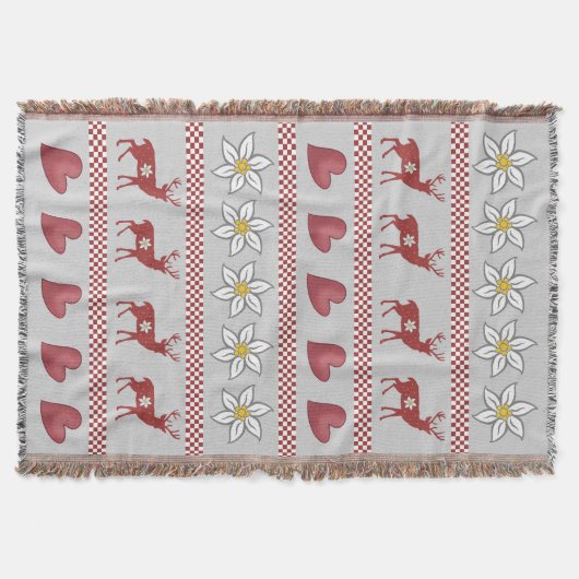 Hearts Deer en Edelweiss Throw Blanket Deken (Voorkant)