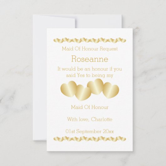 Hearts Design Goudkleurige Maid of Honor Aanvraag Kaart (Voorkant)