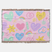 Hearts & Doodles deken – zachte pastel schattighei (Voorkant)