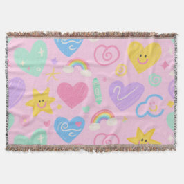Hearts & Doodles deken – zachte pastel schattighei