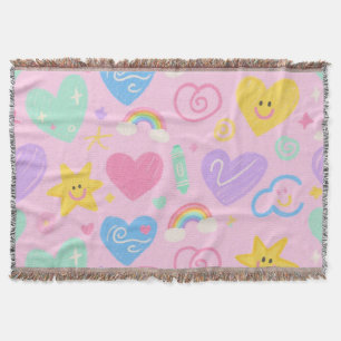 Hearts & Doodles deken – zachte pastel schattighei