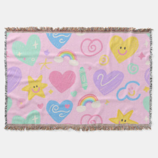 Hearts & Doodles deken – zachte pastel schattighei