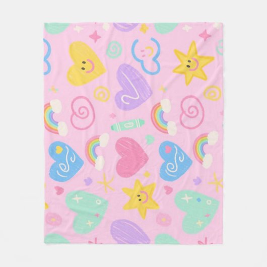 Hearts & Doodles deken – zachte pastel schattighei (Voorkant)
