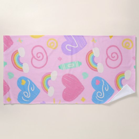 Hearts & Doodles Handdoek – Kidcore Pastel Style (Voorkant)