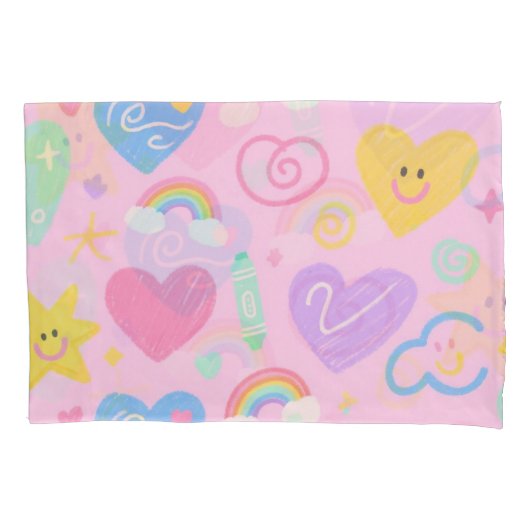 Hearts & Doodles kussen hoesje – Kidcore Pastel Vi Kussensloop (Voorkant)