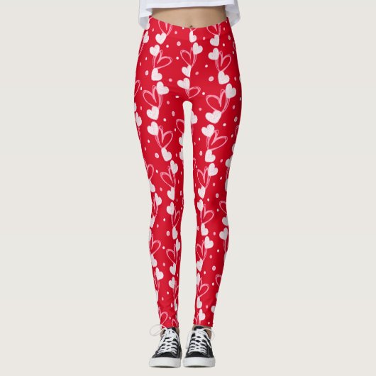 Hearts doodles pattern, Red, Leggings (Voorkant)
