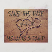 Hearts Drawn in Beach Sand Save the Date Briefkaar Aankondigingskaart (Voorkant)