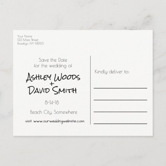 Hearts Drawn in Sand Save the Date Briefkaart (Achterkant)