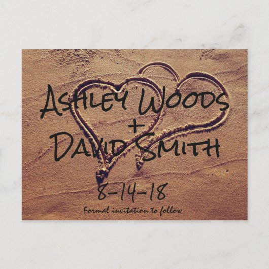 Hearts Drawn in Sand Save the Date Briefkaart (Voorkant)