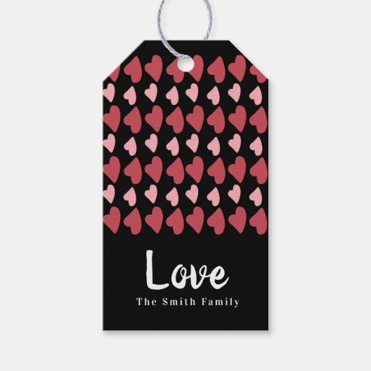 Hearts Drawn Valentijnsdag Black Cadeaulabel (Voorkant)