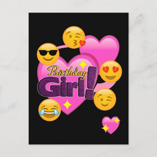 Hearts & Emoji's Verjaardagsmeisje Briefkaart (Voorkant)