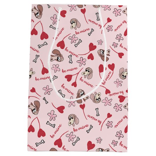 Hearts en Basset Hounds Patroonontwerp Medium Cadeauzakje (Achterkant)