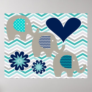 Hearts en bloemen Elephant Nursery Poster
