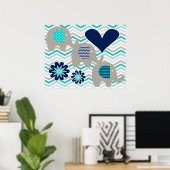 Hearts en bloemen Elephant Nursery Poster (Thuiskantoor)