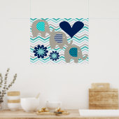 Hearts en bloemen Elephant Nursery Poster (Keuken)