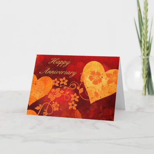 Hearts en bloemen Jubileum Kaart (Voorkant)